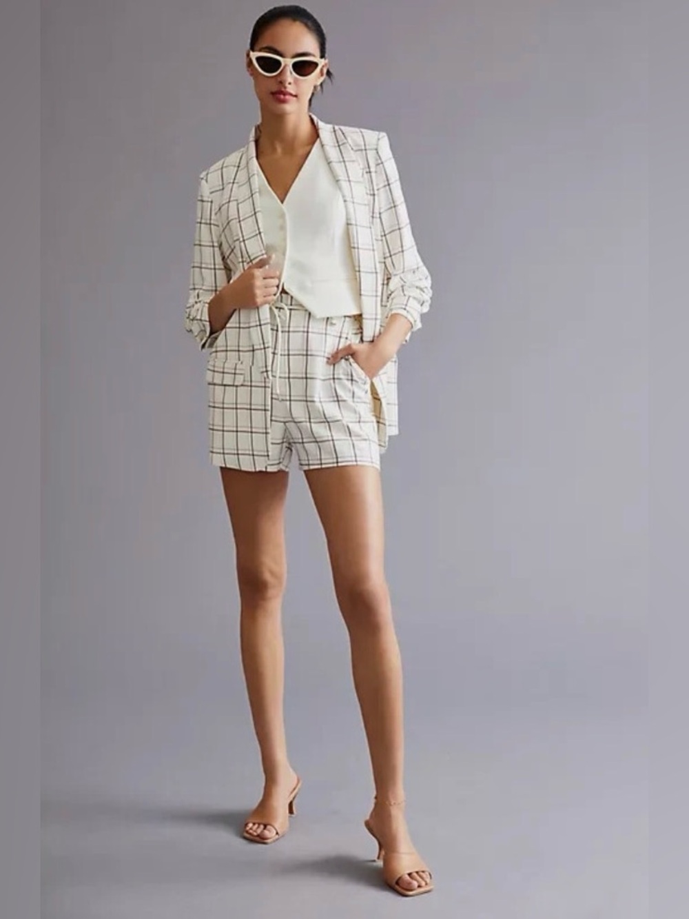 Windowpane Cream Plaid Bermuda Shorts